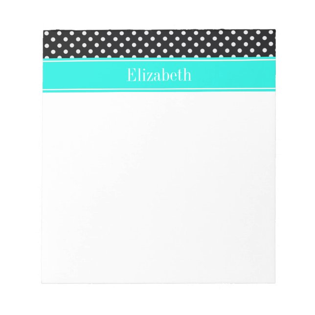 Bloc-note Black and White Polka Dots Aqua Nom monogram (Devant)