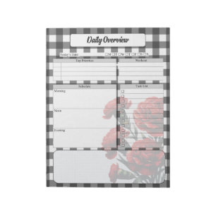 Bloc-note Black n White Floral En vichy _ Aperçu quotidien