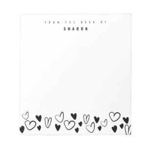Bloc-note Black White Hearts Du bureau de personnalisation