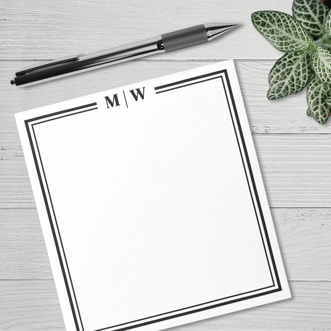 Bloc-note Black White Minimalist Monogram (Black White Minimalist Monogram Notepad)