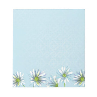 Bloc-note Blanc Shasta Daisy Fleur Bordure Pastel Bleu