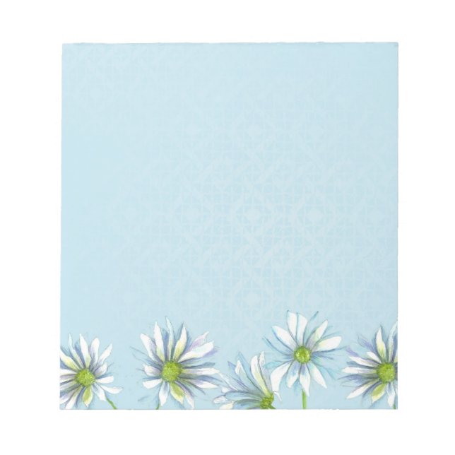 Bloc-note Blanc Shasta Daisy Fleur Bordure Pastel Bleu (Devant)