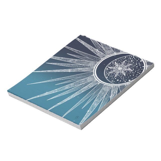 Bloc-note Blanc Sun Moon Mandala Blue Gradient Design (Tourné)