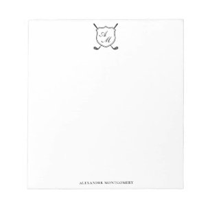 Bloc-note Blason de golf monogramme noir élégant