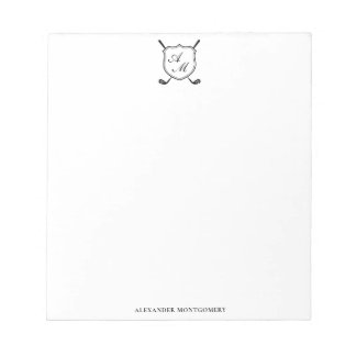 Bloc-note Blason de golf monogramme noir élégant