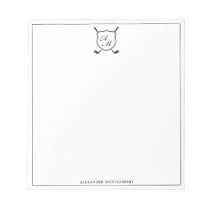 Bloc-note Blason de monogramme de golf noir élégant