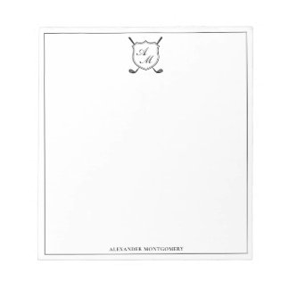Bloc-note Blason de monogramme de golf noir élégant