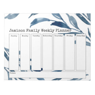 Bloc-note Bleu Aquarelle Botanique Planificateur hebdomadair