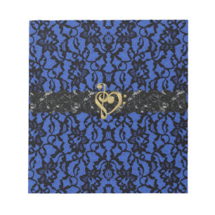 Bloc-note Bleu avec le bloc - notes noir de coeur de musique