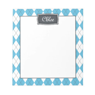 Bloc-note Bleu blanc gris Jacquard avec nom