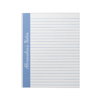 Bloc-note Bleu clair 8,5x11 Lettre Taille gauche Nom vertica