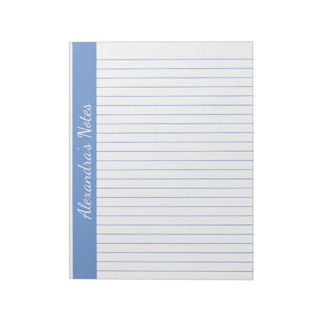 Bloc-note Bleu clair 8,5x11 Lettre Taille gauche Nom vertica (Tourné)