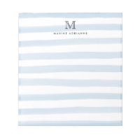 Bleu clair pâle Aquarelle Bleu Rayures Monogramme