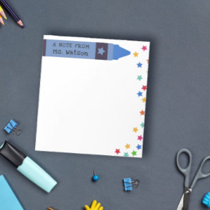 Bloc-note Bleu Crayon & Étoiles Coloré Note de l'enseignant