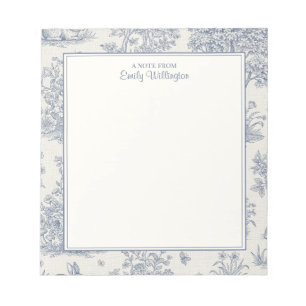 Bloc-note Bleu et Blanc Motif Toile de Jouy Personnalisé en 