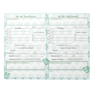 Bloc-note Bleu Green Floral 5 et 1 pages du journal alimen