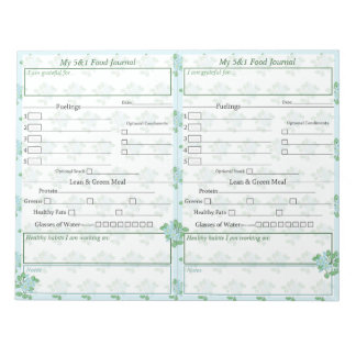 Bloc-note Bleu | Green Floral 5 et 1 pages du journal alimen