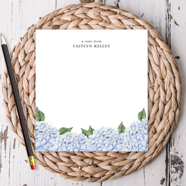Bloc-note Bleu Hydrangea Aquarelle Bordure personnalisée (Créateur téléchargé)