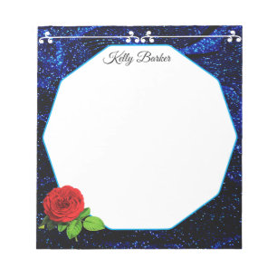 Bloc-note Bleu marine et blanc Rose rouge paillettes scintil