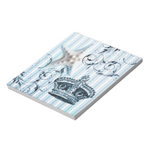 Bloc-note bleu marine rayures étoile de mer coquille marine