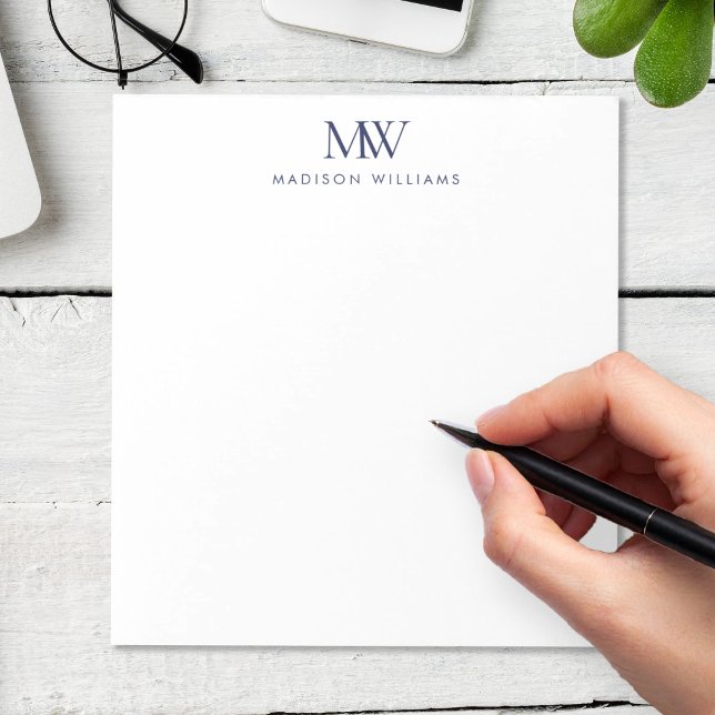 Bloc-note Bleu marine simple élégant moderne monogramme (Créateur téléchargé)