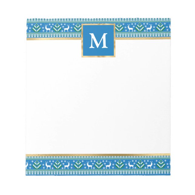 Bloc-note Bleu personnalisé de Noël Fair Isle (Devant)