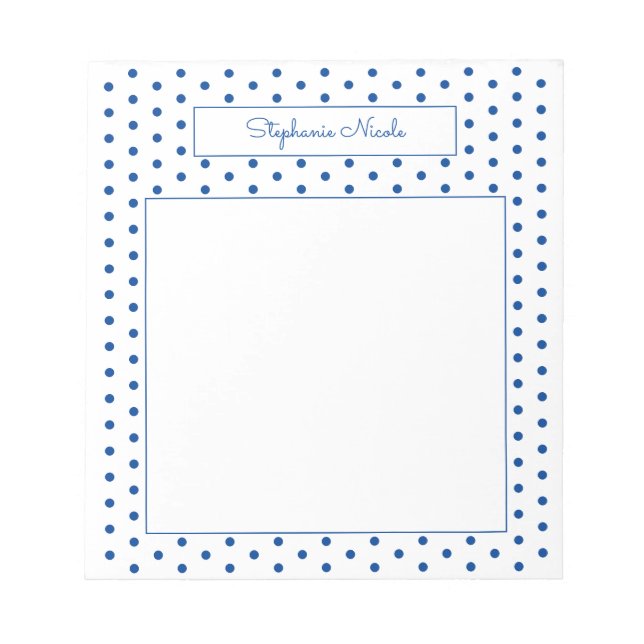 Bloc-note Bleu Pointe Polka Simple Personnalisé Bordure Minc (Devant)