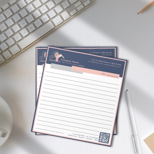 Bloc-note Bleu Rose professionnel Gold House Logo Linked (Professional Navy Blue Rose Gold House Logo Lined Notepad)