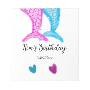 Bloc-note bleu rose sirène aquarelle ajouter nom anniversair