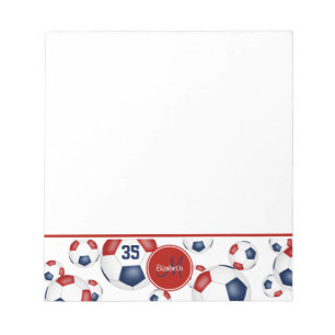 Bloc-note bleu rouge balle de football motif accent