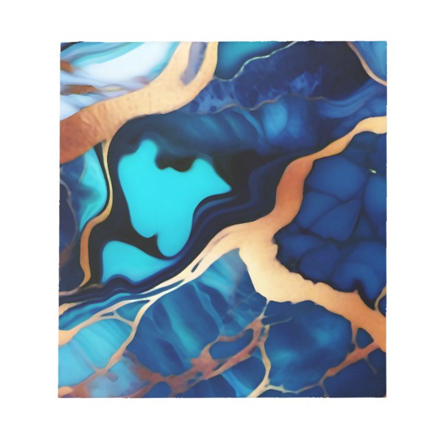 Bloc-note Bleu tendance en or faux marbre (Devant)