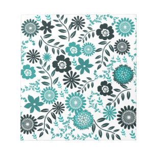 Bloc-note Bleu turquoise et vert olive foncé motif floral