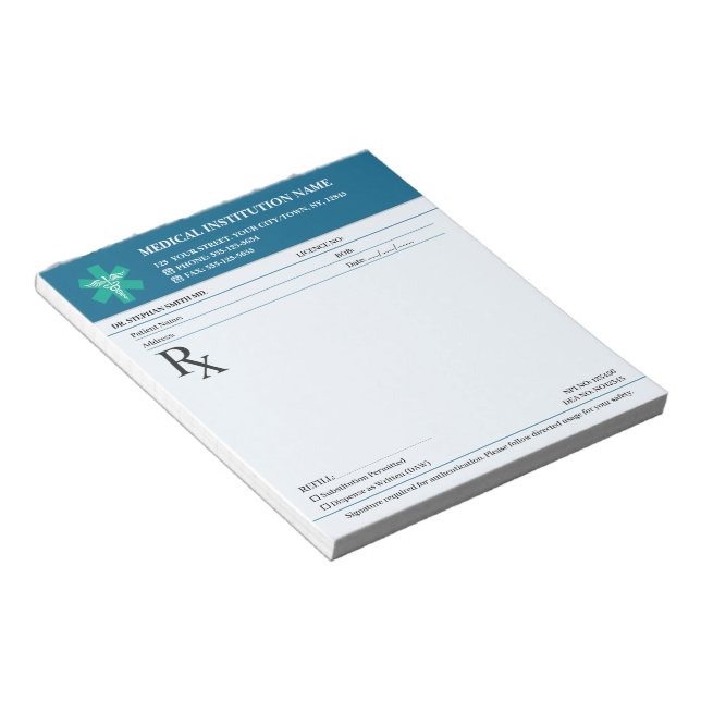 Bloc-note Bloc de prescription médicale RX – Navy modifiable (Incliné)