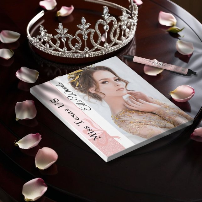 Bloc-note Bloc de signature personnalisé avec paillettes pas (This custom pageant autograph pad features your name, title and photo, with rose gold glitter border)