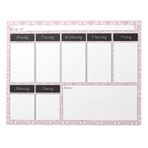 Bloc-note Bloc - notes hebdomadaire de motif de motif rose
