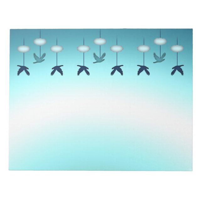 Bloc-note Bloc-notes, Mignons Oiseaux Bleus & Nuages de Prin (Devant)