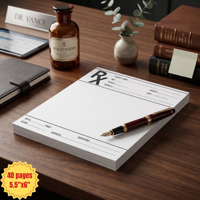 Bloc-note Bloc personnalisé de prescriptions RX pour médecin (Custom RX Prescription Pad Doctor Pharmacist DEA)