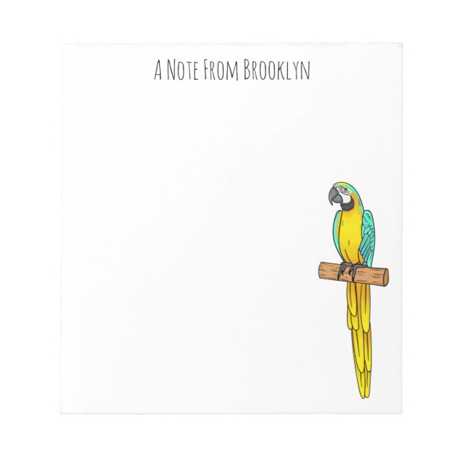 Bloc-note Blue-and-yellow macaw bird cartoon illustration (Devant)