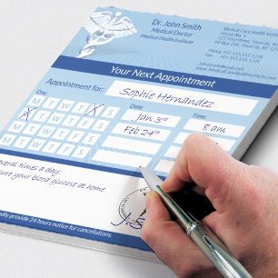 Bloc-note Blue Design White 3D Caduceus Rendez-vous Médicale