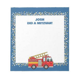 Bloc-note Blue FirefIghter Fire Truck personnalisé Mitzvah