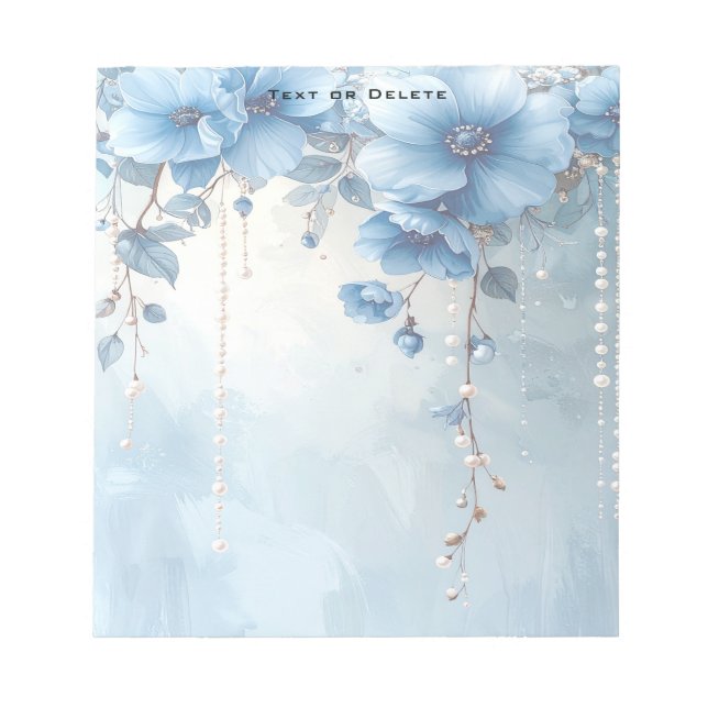 Bloc-note Blue Flowers and Pearls Notepad (Devant)