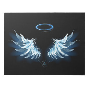 Bloc-note Blue Glowing Angel Wings on black background