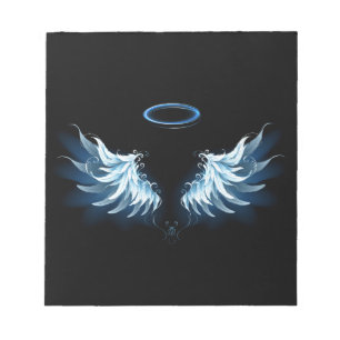 Bloc-note Blue Glowing Angel Wings on black background