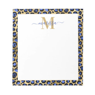 Bloc-note Blue Gold Cheetah Imprimer Initiale avec nom Monog