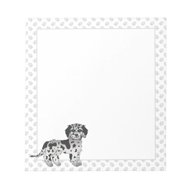 Bloc-note Blue Merle Mini Goldendoodon Cartoon Chien et Pâte (Devant)