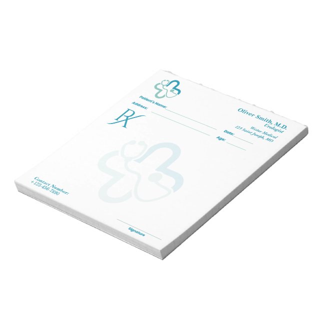 Bloc-note Blue Minimalist Custom Medical Prescription RX  (Tourné)