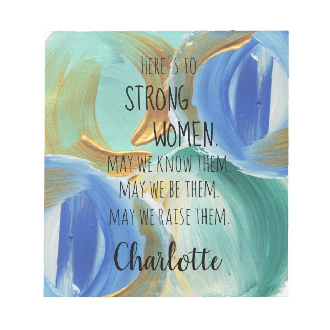 Bloc-note Blue Mint Gold Swirls Strong Women Personalized (Devant)