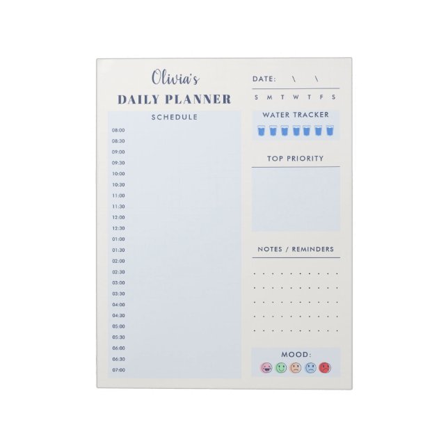 Bloc-note Blue Modern Simple Custom Daily Planner Schedule  (Tourné)