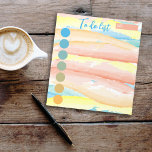 Bloc-note Blue Orange Watercolor Brush Strokes To Do List<br><div class="desc">Write down daily tasks on this personalized notepad to ensure you don't forget them. It features a background of watercolor brush strokes in shades of blue, orange, and yellow, seven check circles in gradient colors from blue to orange, and a place for the date in the upper right corner. The...</div>