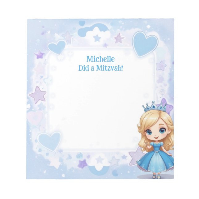 Bloc-note Blue Princess Thème Blonde Personnalisé Mitzvah (Devant)